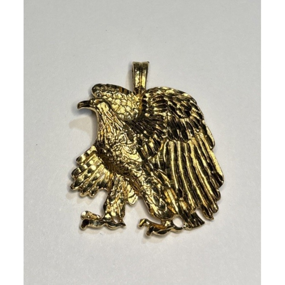 Vintage Textured Gold Tone Eagle Pendant 3D Dimensional Bird Statement Jewelry